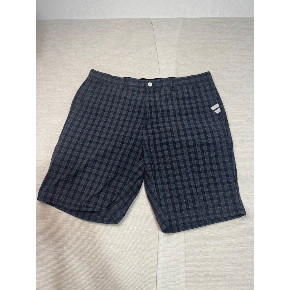 TravisMathew Mens Golf Shorts Navy Blue White Plaid Performance Size 38